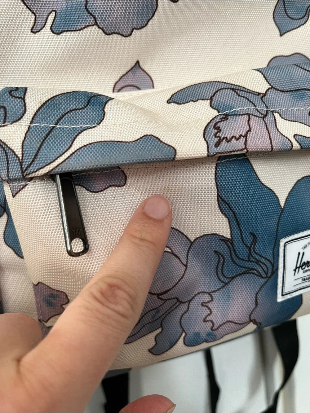 Herschel Supply Company Floral Mini Backpack tan blue flowers STAINS